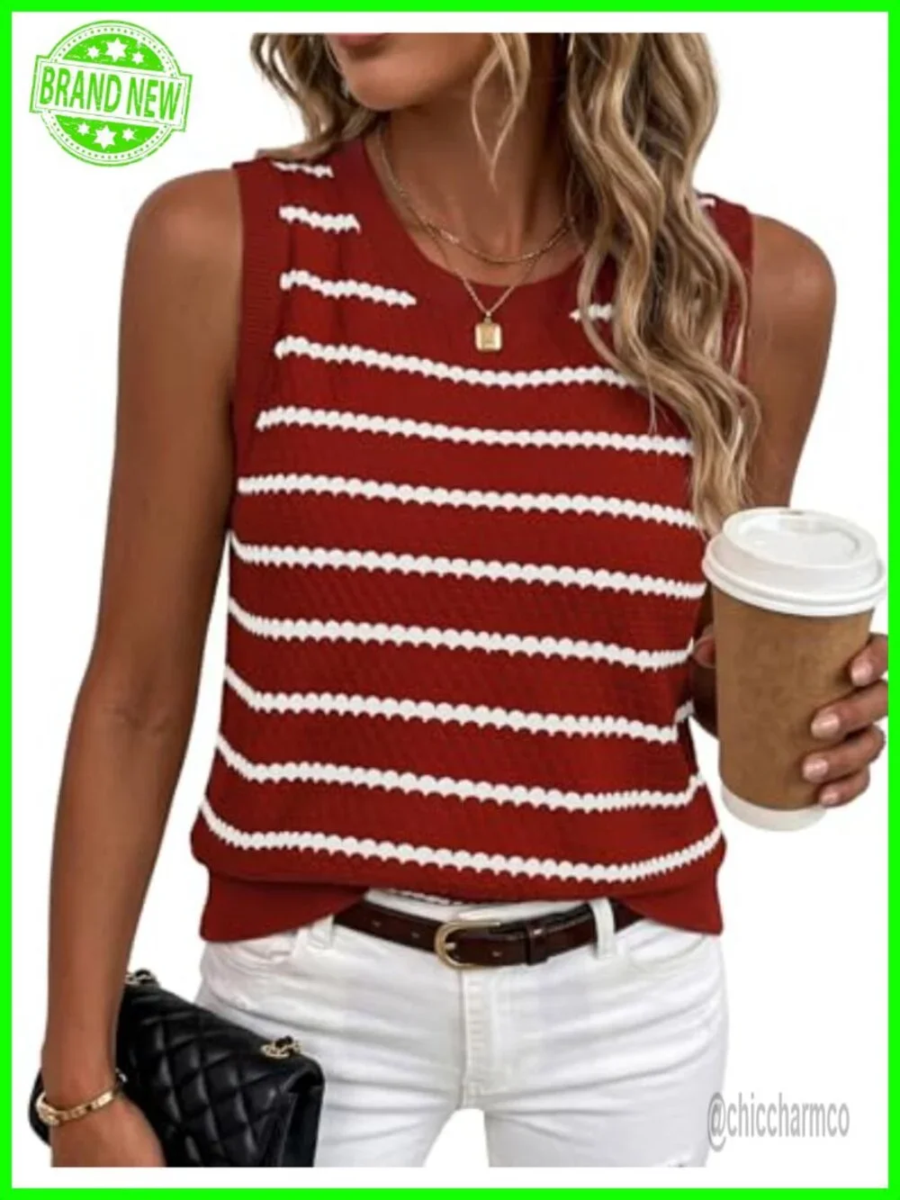 Crochet Striped Sleeveless Sweater Vest Tank Top Knit Women Casual
